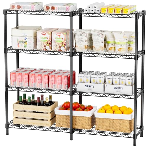 SINGAYE Shelf Closet Wire Shelving：Adjustable Metal Unit for Laundry Room Organization Bathroom Kitchen Home Garage Storage Pantry Rack Shelves - color: Black, size: 4Tier-14"Dx60"Wx59"H