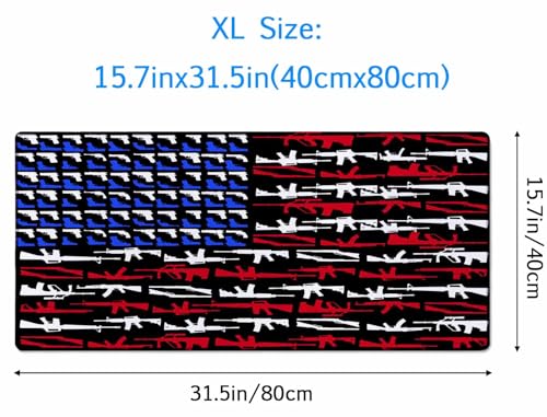 Gaming Mouse Pad, Large Mouse Pads for Desk, Non-Slip Rubber Base Mousepad, Keyboard Mouse Mat, Desk Pad with Stitched Edges, 31.5x15.7 inch Gun Shape of American Flag - color: Gun Shape of American Flag, size: 31.5L x 15.7W inches
