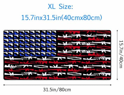 Gaming Mouse Pad, Large Mouse Pads for Desk, Non-Slip Rubber Base Mousepad, Keyboard Mouse Mat, Desk Pad with Stitched Edges, 31.5x15.7 inch Gun Shape of American Flag - color: Gun Shape of American Flag, size: 31.5L x 15.7W inches