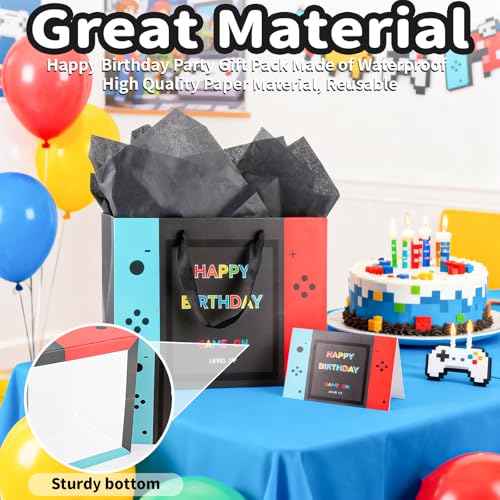 LERCTH Video Game Gift Bags 13" Large Paper Tote Bag with Handles & Greeting Card & Gifts Wrap Paper Reusable Birthday Gift's Bag for Boys Kids Video Game Birthday Party Supplies - color: Game gift bag, size: 1 count (Pack of 1)