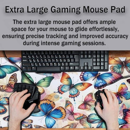 Colorful Butterfly Desk Mat Large Mouse Pad Blue Pink Purple Full Extended Gaming Computer Keyboard Mousepad for Home,Office 35.4"X15.7" - color: colorful Butterfly