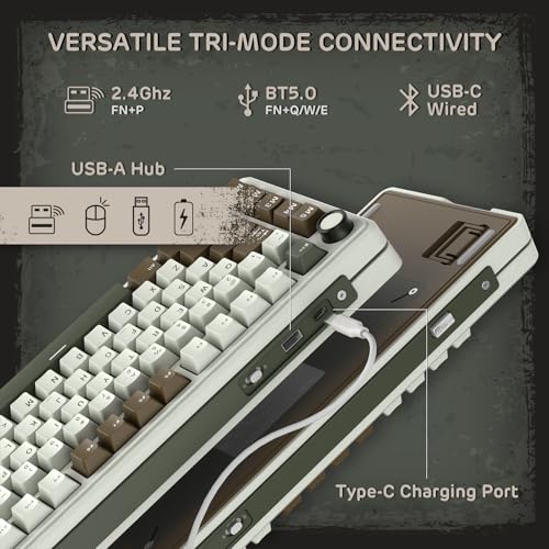 RK ROYAL KLUDGE L75 Gasket Mount Mechanical Keyboard w/Knob/Macro Keys & Touchable Nameplate, Tri-Mode 75% TKL Wireless Keyboard BT/2.4G/USB-C, Hot Swappable, Pro Software, Massive 8000mAh Battery - color: Palm Green, size: Tactile Beige Switch