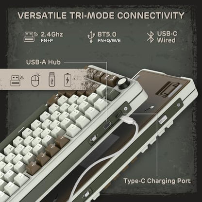 RK ROYAL KLUDGE L75 Gasket Mount Mechanical Keyboard w/Knob/Macro Keys & Touchable Nameplate, Tri-Mode 75% TKL Wireless Keyboard BT/2.4G/USB-C, Hot Swappable, Pro Software, Massive 8000mAh Battery - color: Palm Green, size: Tactile Beige Switch