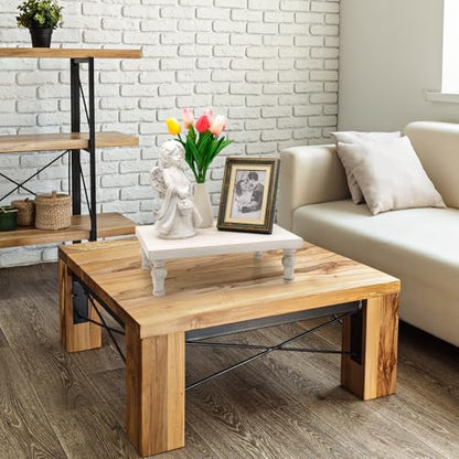 Wooden Riser Decorative Tray, Farmhouse Wood Pedestal Stand, Rustic Whitewashed Tray Riser Display Stand, Coffee Bar, Dining Room, Centerpiece, Kitchen, Bathroom Table Decor (Washwhite)