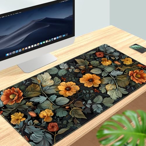 Floral Desk Mat Old World Style Cottagecore Flowers Extended Mouse Pad Large Botanical Gaming Mousepad XXL Cute Aesthetic Computer Keyboard Mouse Mat 31.5''X15.7'' Desk Pad Office Decor - color: Floral