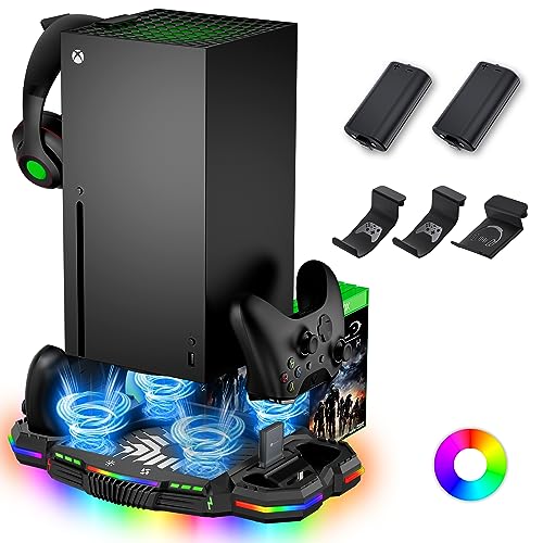 Cooling Fan with Charging Station for Xbox Series X Console and Controller - Vertical 15 RGB Modes Cooler Stand System, Low-Noise, Effectively Reduce Console Temperature and Quickly Charge Controller