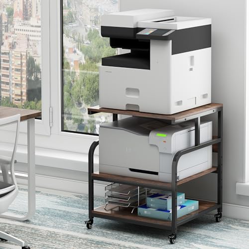 Fannova 23.6" Deep Extra Large Printer Stand, 3 Tier Printer Table with Adjustable Storage Shelf, Rolling Printer Cart with Industrial Wheels for Home Office, Rustic Brown - color: Rustic Brown, size: 25.6"W x 23.6"D x 30.9"H