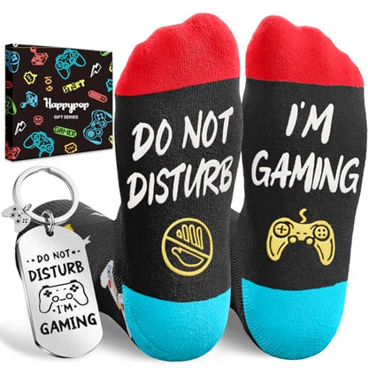 Gamer Gifts for Men - Gaming Stocking Stuffers for Teen Boys, Video Game Socks for Adults with Keychain