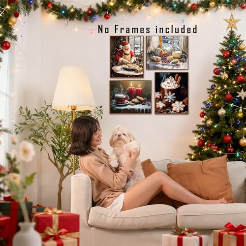 FITIE Cozy Christmas Kitchen Wall Art Posters Set of 4, Christmas Coffee Bar Home Kitchen Dining Room Bakery Decor, Vintage Santa Cookie Hot Cocoa Canvas Prints Artwork Wall Decor, 8x10 Unframed - color: Color-Nature Landscape 15