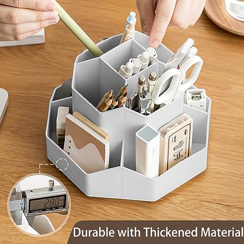 Pencil Pen Holder for Desk, 9 Slots 360 Degree Rotating Desk Organizer, Desktop Storage Pen Organizers Stationery Supplies, Cute Pencil Cup Pot for Office School Home & Art Supplies (Grey) - color: 9 Slot-Grey