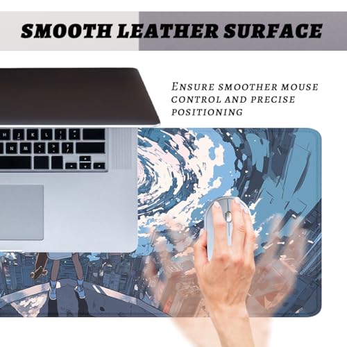Japanese Anime Gaming Mouse Pad Cartoon Girl Cityscape Vortex Extended Mousepad Waterproof Stitched Edges Rubber Base Non-Slip Deskpad Computer Keyboard Mat 31.5x11.8 in - color: Japanese Anime, size: 31.5L x 11.8W inches