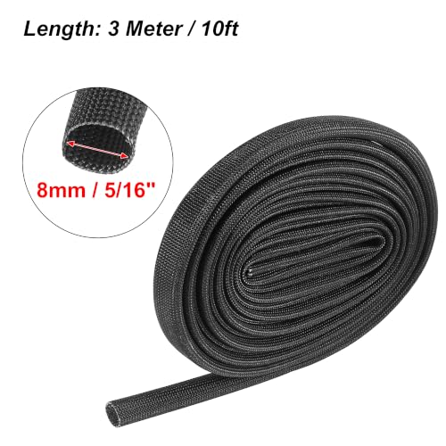 X AUTOHAUX 10ft - 8MM 5/16" Fiberglass Heat Wire Shield Sleeve Heat High Temp Shield Adjustable Black for Car Wire Protection - size: 5/16"