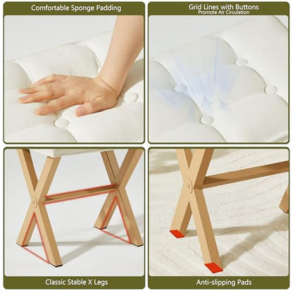 Royal Windsor Vanity Stool,Square Ottoman Stool Foot Rest,Upholstered Vanity Chair Foot Stool with Metal X Legs, Small Vanity Seat for Entryway,Bedroom and Living Room,Linen Beige - color: 12.6"d Beige+yellow