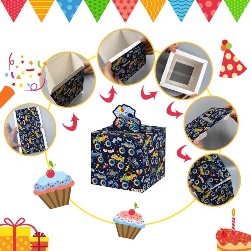 Azbuk Surprise Birthday Money Box for Cash Gift Pull Truck Lover | Included Happy Birthday Card and 35 Pcs Transparent Bags, Fun Birthday Gift for Women Men - color: multicolor1572