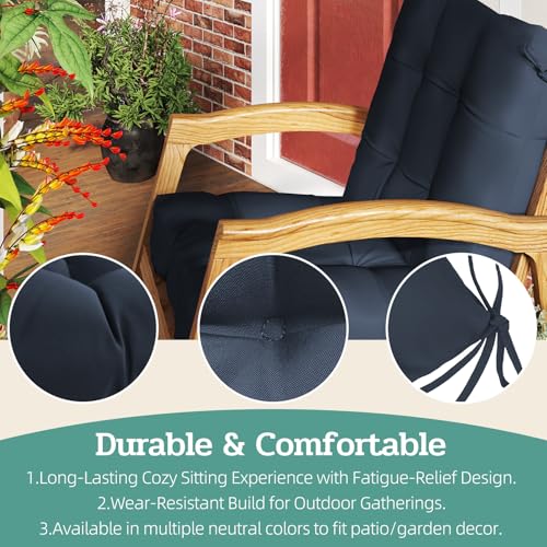 Outdoor Chair Cushions Set of 2, 42x21x4 Inch Patio Cushion for Dining/Rocking Chairs, High Back Soft Seat Pad with Ties, Indoor Outside Use, Fade-Resistant & Waterproof, Dark Blue - color: Dark Blue