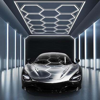 MODERN Hexagon Garage Light: Higher Brightness 720W 86400 Lumens Hexagon Led Garage Light with Rectangle Frame 6500K for Garage, Basement, Warehouse, Auto Beauty Shop, Car Detailing Shop etc. … - size: 14 HEX with Border