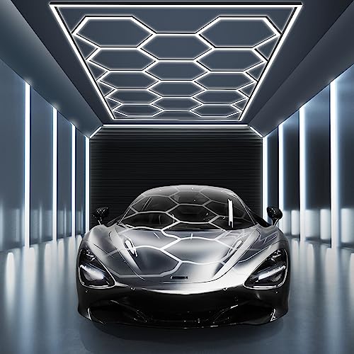 MODERN Hexagon Garage Light: Higher Brightness 720W 86400 Lumens Hexagon Led Garage Light with Rectangle Frame 6500K for Garage, Basement, Warehouse, Auto Beauty Shop, Car Detailing Shop etc. … - size: 14 HEX with Border