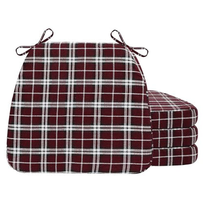 AAAAAcessories D-Shaped Chair Cushions, 2" Thick Dining Chair Pads with Ties and Removable, Machine-Washable Cover, 17" x 16", Set of 4, Red Checkered - color: Red Checkered, size: 4 Count(Pack of 1)