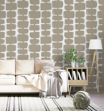 Safiyya Peel and Stick Wallpaper Mid Century Modern Abstract Contact Paper Geometric Wall Paper Self Adhesive Removable Wallpaper for Bathroom and Bedroom Vinyl 17.3"x78.7" Light Brown and White - color: Light Brown and White, size: 17.3" x 78.7"