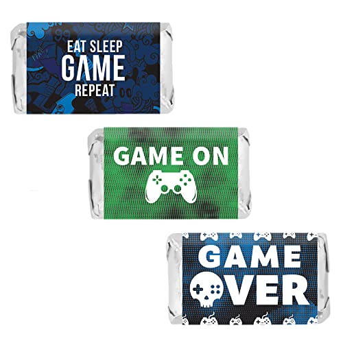 Gamer Birthday Party Favors, Video Game Birthday Mini Candy Bar Wrappers - 42 Stickers - color: Mini Candy Bar Sticker