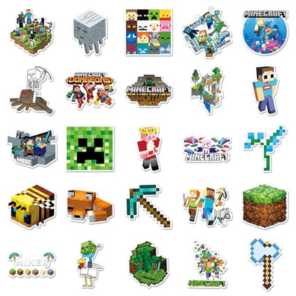 50 Pcs Pixel Miner Style Stickers, Stickers for Water Bottles, Video Game Party Supplies for Teens Mens Gamer Adults