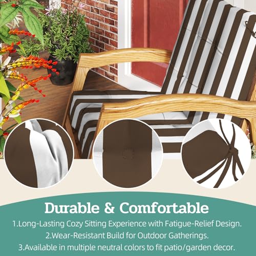 Outdoor Chair Cushions Set of 2, 42x21x4 Inch Patio Cushion for Dining/Rocking Chairs, High Back Soft Seat Pad, Indoor Outside Use, Fade-Resistant & Waterproof, Brown White Stripes - color: Brown White Stripes