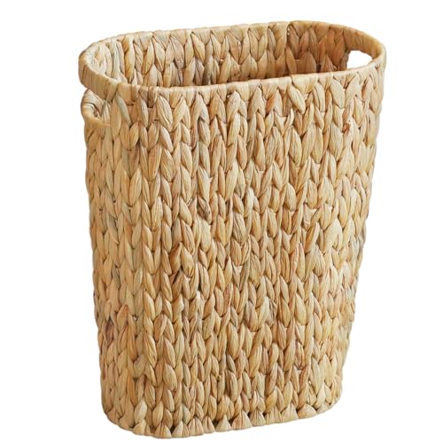 Coeusy Wicker Trash Can,Bathroom Trash Can,Water Hyacinth Wicker Waste Basket for Bathroom,Handwoven Narrow Small Waste Basket for Bedroom,Office,5 Gallon - size: 5 Gallon
