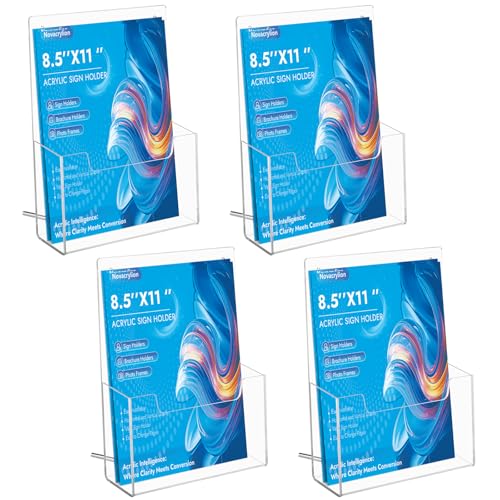 Acrylic Sign Holder, Clear Wall Mount & Desktop Brochure Display Stand | 4 Pack | 3mm Thick | Detachable Magnetic Rod | Fits Journals, Booklets, Document | For Hotel, Classroom, Office, Showroom - color: 4 Pack, size: 8.5*11 inch