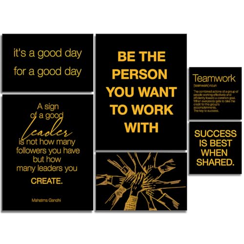 YEOION Inspirational Office Wall Art for Women,Motivational Teamwork Wall Decor for Office,Black and Yellow Postive Quote Workplace Canvas Wall Art for Set of 6 - color: Colour9, size: 14.6 x 11.5 inches