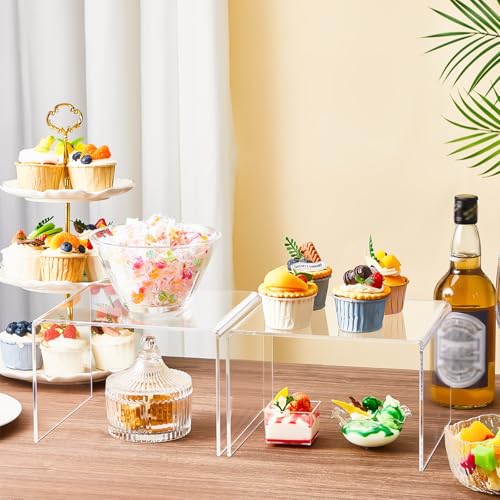 RattanView 2 Pcs 9 Inch Large Acrylic Risers Display Stands 5 mm Thick Acrylic Shelf Riser Showcase for Collectibles Jewelry Cupcakes Food Figures Perfume Cabinet (Clear) - color: Clear, size: 9 Inch, 5 mm