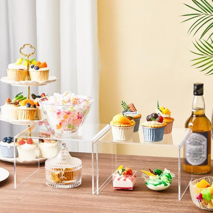RattanView 2 Pcs 9 Inch Large Acrylic Risers Display Stands 5 mm Thick Acrylic Shelf Riser Showcase for Collectibles Jewelry Cupcakes Food Figures Perfume Cabinet (Clear) - color: Clear, size: 9 Inch, 5 mm