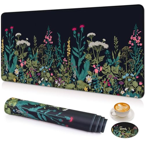 Large Gaming Mouse Pad with Coaster,Desk Matt for Desktop,Desk Mat-Flower | Desk Pad,XXL Cute Desk Mat Cover for Computer Keyboard Laptop Women Office Home Decor, 31.5'' x15.6'' - color: C2-Little Flowers