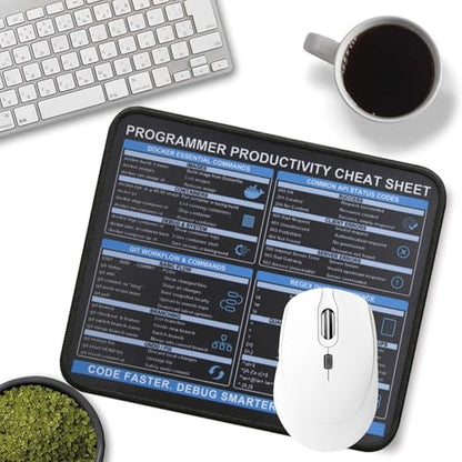 Programmer Cheat Sheet Mouse Pad, Git Docker Regex API Status Code Guide Desk Mat, Non-Slip Smooth Mousepad for Software Engineers Coders - color: Programmer & Coding