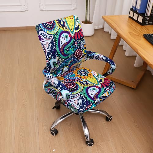 Waterproof Office Chair Cover with Armrest Cover 18Inch Wide Stretch Printed Boho Small Desk Computer Chair Covers with Long Zipper Arm Slipcovers Washable - color: Waterproof-boho, size: Small