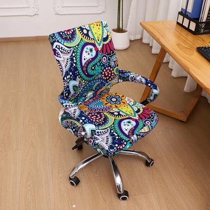 Waterproof Office Chair Cover with Armrest Cover 18Inch Wide Stretch Printed Boho Small Desk Computer Chair Covers with Long Zipper Arm Slipcovers Washable - color: Waterproof-boho, size: Small