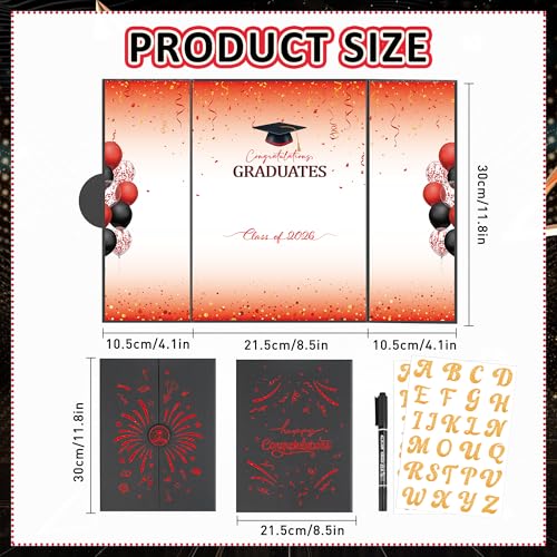 Graduation Decorations 2026, Red Black Graduation Guest Book DIY Kit, Class of 2026 Signature Book with Gold Letter Stickers and Pen, Congratulations Graduates Party Favors and Table Decor - color: Red Black