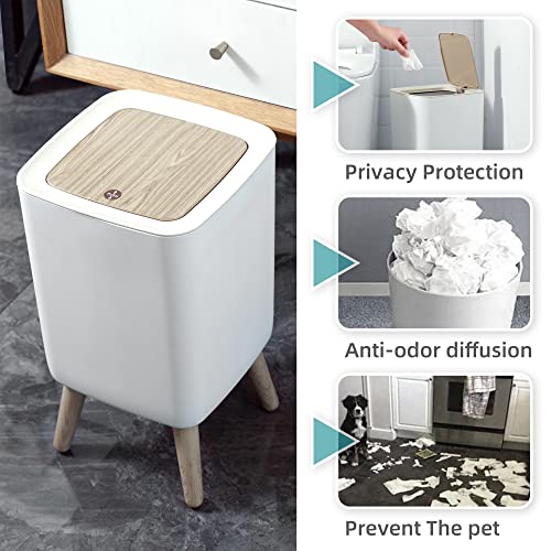 Bathroom Trash Can with Lid,2.6 Gallon Modern Office, Near Desk Bedroom Garbage Can Waste Basket with Push Top,Nordic Small Trash Bin for Living Room, Toilet, Nursery,Dog Proof, White