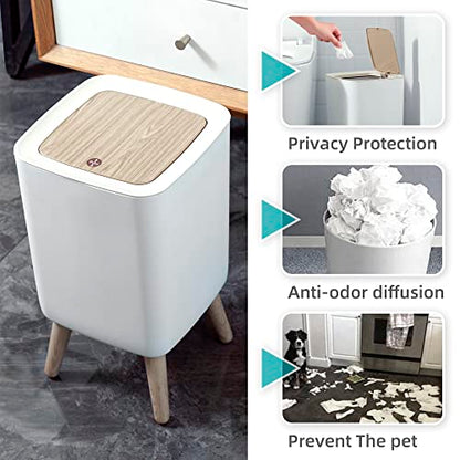 Bathroom Trash Can with Lid,2.6 Gallon Modern Office, Near Desk Bedroom Garbage Can Waste Basket with Push Top,Nordic Small Trash Bin for Living Room, Toilet, Nursery,Dog Proof, White