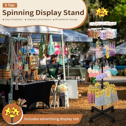 Flenpptly Retail Display Stand, 5-Tier Rotating Display Rack for Store Display, Movable and Adjustable Spinning Display Stand for Earrings, Jewelry, Keychains, Socks Display (Black) - color: Black