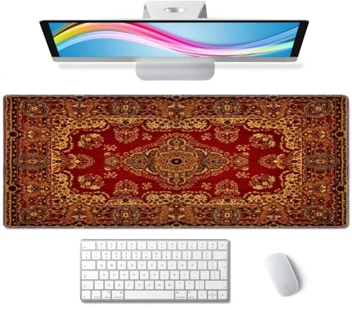 Rug Desk Mat Vintage Retro Boho Large Extended Mouse Pad XL Desk Pad Gaming Mousepad Keyboard Mouse Mat for Computer Laptop 31.5''X11.8'' Non-Slip Rubber Base with Stitched Edges - color: Rug Mouse Pad Vintage Retro Boho