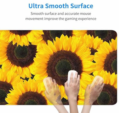 Mouse Pad Gaming, Large XXL Mouse Pads, Non-Slip Rubber Base Mousepad, Keyboard Mouse Mat Desk Pad with Stitched Edges, 31.5x11.8 inch Yellow Sunflower - color: Yellow Sunflower, size: 31.5L x 11.8W inches