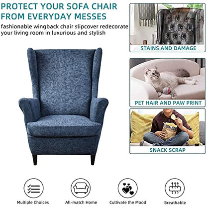 KRFOONN Wingback Chair Covers Slipcovers 2 Piece Stretch Wing Chair Covers Spandex Slipcovers Wingback Sofa Covers Armchair Covers Non-Slip Furniture Protector, 04 - color: 04