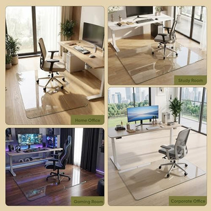Tempered Glass Chair Mat for Hardwood Floor, 32" x 48" Heavy Duty Glass Office Chair Mat, for Low Pile Carpet, 0.2" Thick with 4 Non-Slip Pads, Smooth Rolling for Home & Office - size: 32" x 48"
