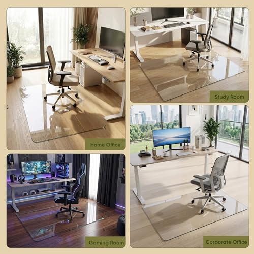 Tempered Glass Chair Mat for Hardwood Floor, 40" x 60" Heavy Duty Glass Office Chair Mat, for Low Pile Carpet, 0.2" Thick with 4 Non-Slip Pads, Smooth Rolling for Home & Office - size: 40" x 60"