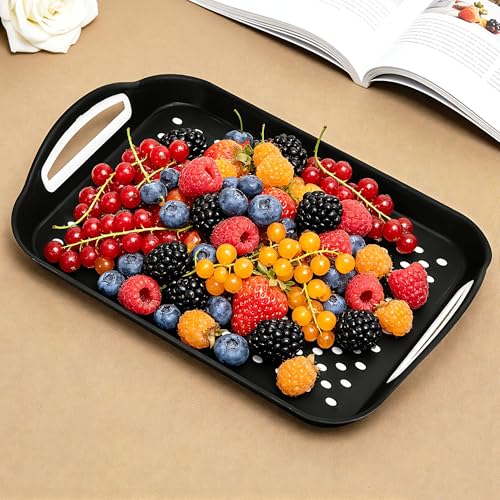 Non Slip Lap Trays with Handles, Set of 2 Food Trays for Eating on Couch, Dishwasher Safe Rectangular Serving Trays for Dinner, Breakfast & Snacks (Black) - color: Black