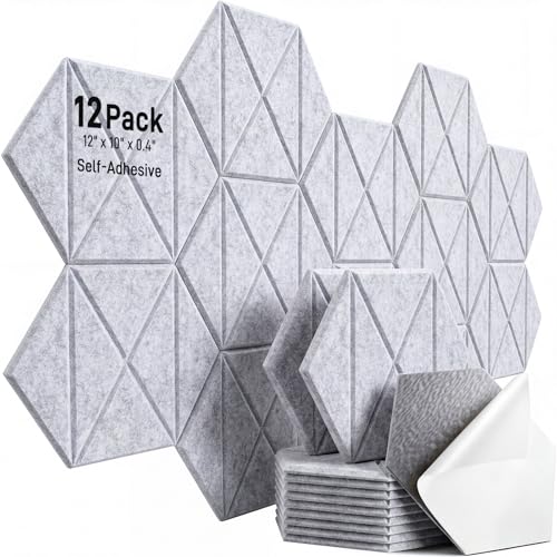 12 Pack Hexagon Acoustic Panels, 12" x 10" x 0.4" X-Lines Design Self-Adhesive Soundproof Wall Panels, High-Density Sound Absorbing Panels for Recording Studio, Home Office, Gaming Room, Gray - color: X-Lines - SilverGray, size: Hexagon - 12 Pack