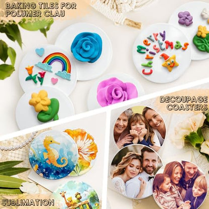 24 Pieces Sublimation Coasters, GOH DODD Glossy Ceramic Tiles Glazed Blanks with Cork for Alcohol Ink Painting Heat Transfer Housewarming Gifts Wedding Arts Crafts School Education, 4.25 Inch, Round - size: 4.25 Inch-24 Pieces-Round