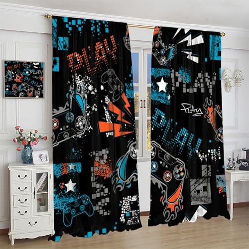 Colourful Gamer Curtain, Boys Gamepad Retro Video Games Window Curtains for Kids Teens Room Living Room 42" W X 45" L - color: Gamepad-4, size: 20.5"W x 45"L (Pack of 2)