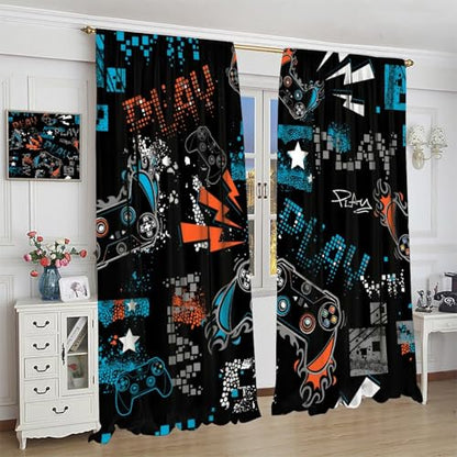 Colourful Gamer Curtain, Boys Gamepad Retro Video Games Window Curtains for Kids Teens Room Living Room 42" W X 54" L - color: Gamepad-4, size: 21"W x 54"L (Pack of 2)