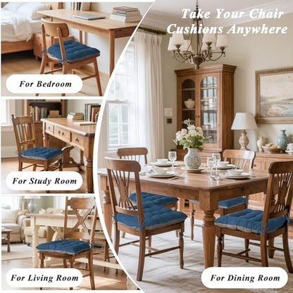 Chair Cushions for Dining Chairs Set of 4 Durable D-Shaped Seat Cushions with Non-Slip Backing Secure Ties Thick Cozy Seat Pad for Kitchen Dining Room Office(18x16.5x3in Navy) - color: Navy